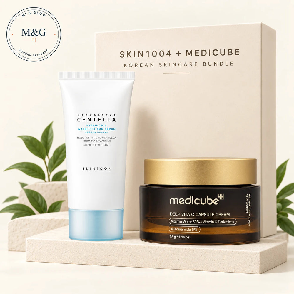 medicube Vitamin C Glow Duo with medicube Deep Vita C Capsule Cream and SKIN1004 Hyalu-Cica Water-Fit Sun Serum SPF50+