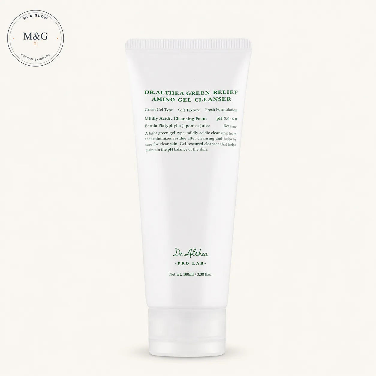 Dr. Althea Green Relief Amino Gel Cleanser 100ml — mildly acidic Korean gel cleanser with birch juice