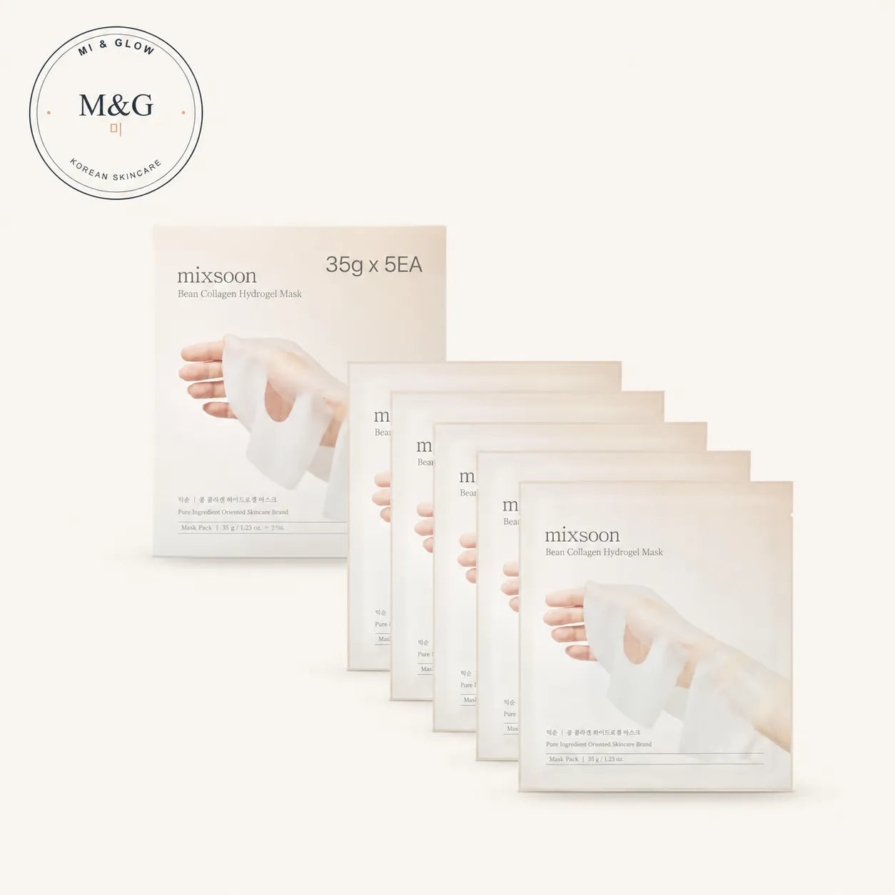 mixsoon Bean Collagen Hydrogel Mask 5 sheets — minimalist Korean hydrogel mask with bean and collagen